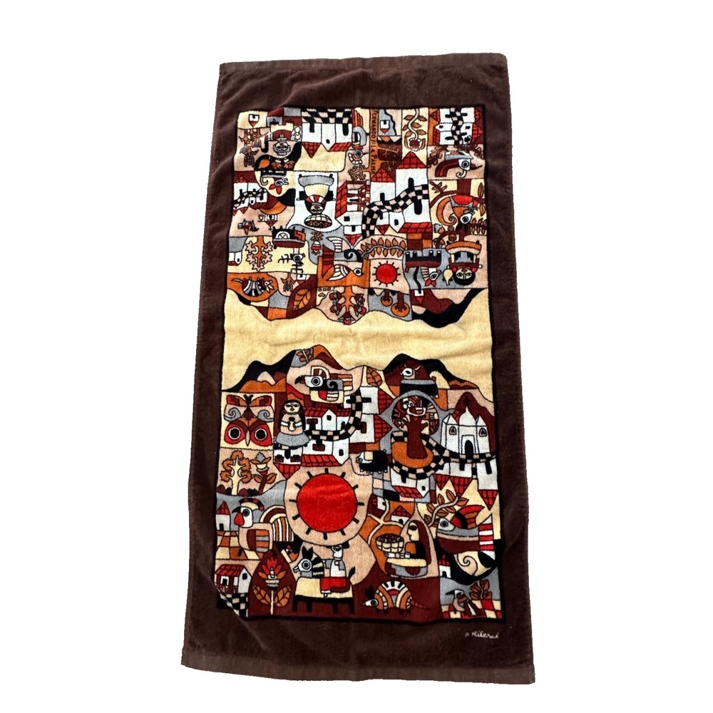 Vtg Hilasal Fernando Llort Cotton towel De La Palma Folk El Salvador 23x46